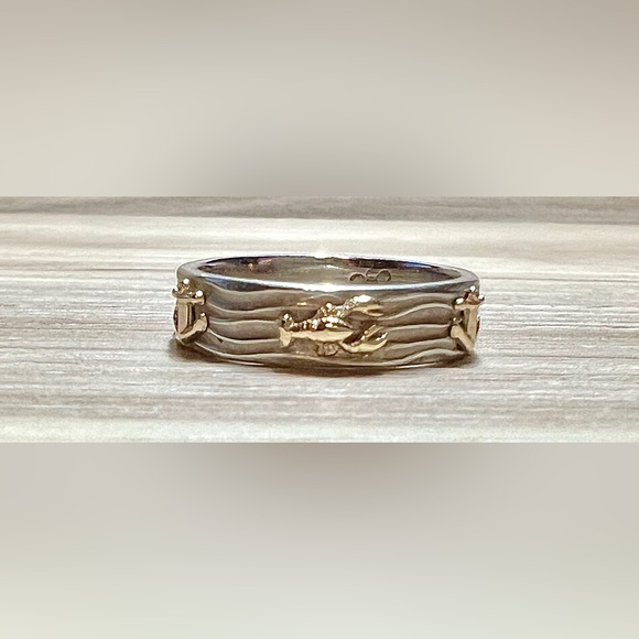 Handmade Sterling Silver & 14K Gold Nautical Anchor & Lobster Band Ring, Size 7 - Picture 4 of 9